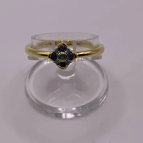 PAJ 925 silver 18k gold plated tanzanite and turquoise ring - Picture 3 of 6